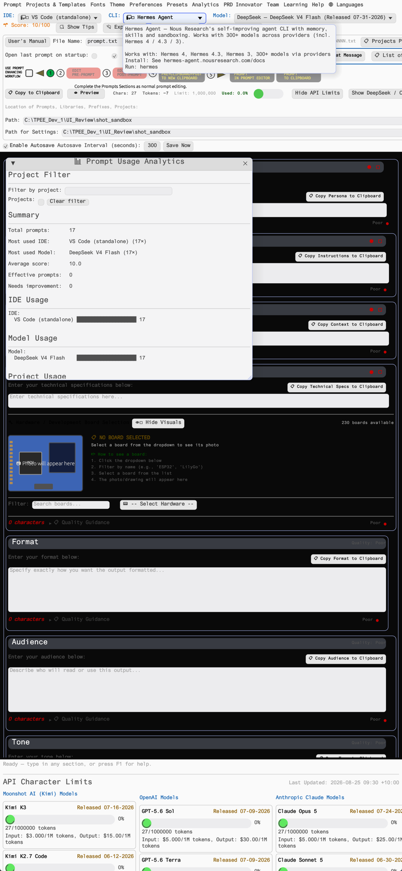 TPEE prompt analytics dashboard with usage statistics