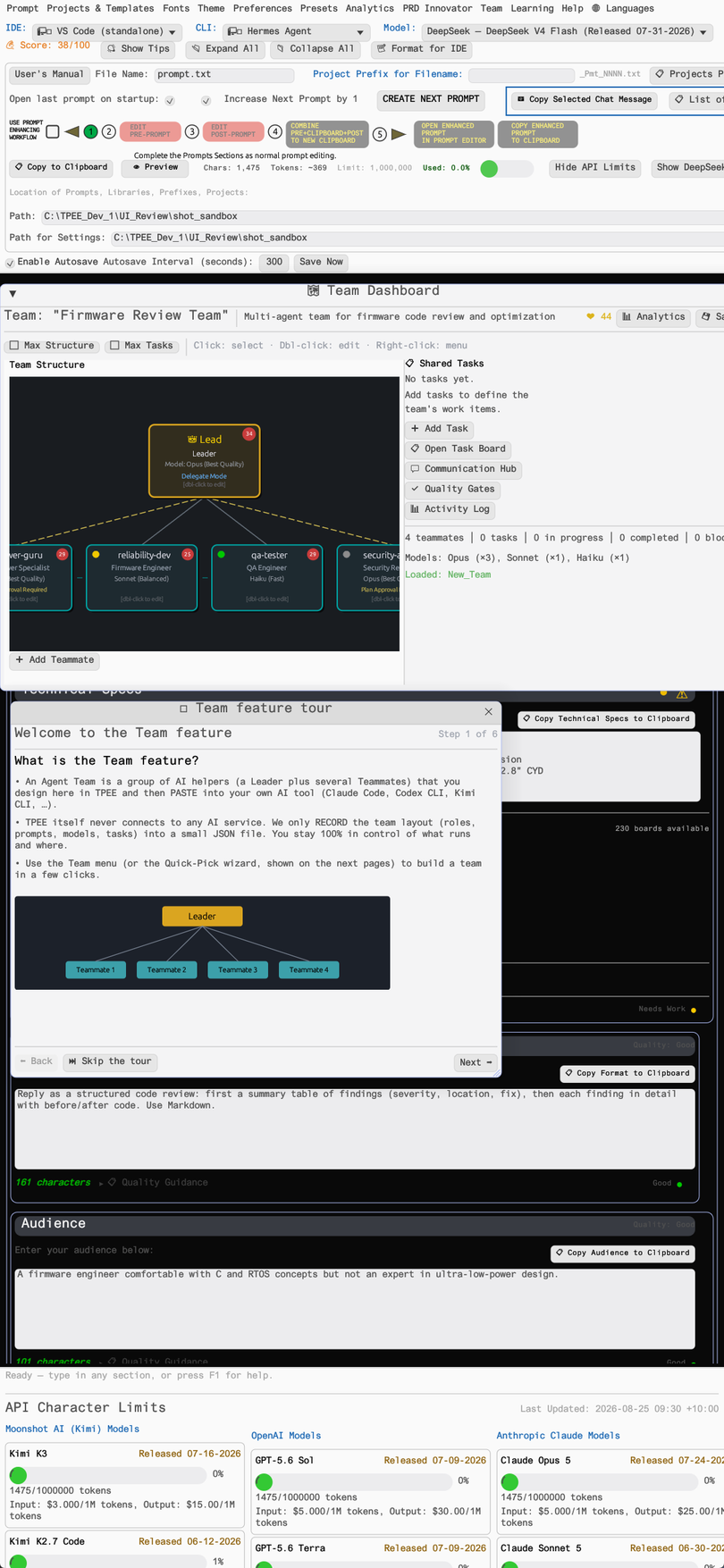 TPEE Team Management canvas showing team roles and tasks